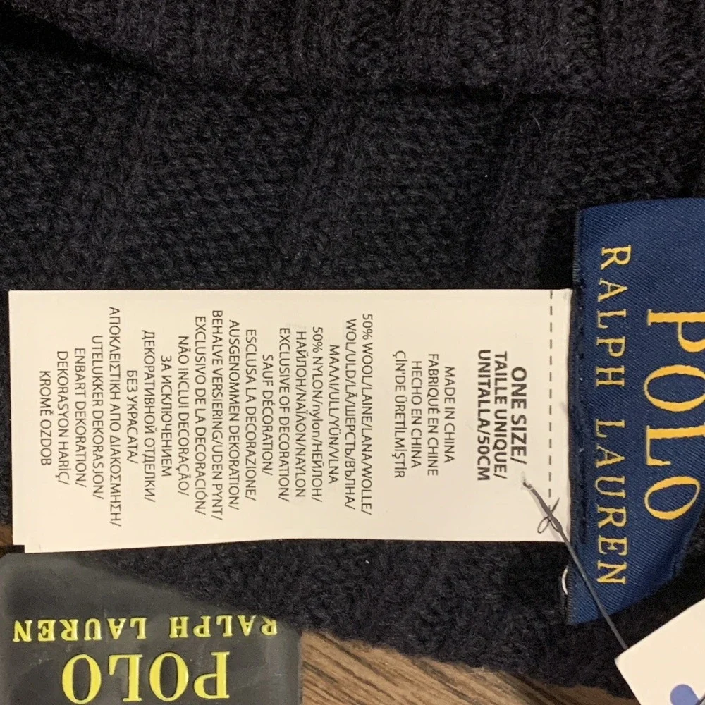 Polo Ralph Lauren Signature Merino Navy Wool Blend Red Pony Cuffed Beanie Cap